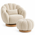 Sillón con reposapiés con acolchado acanalado, beige y marrón
