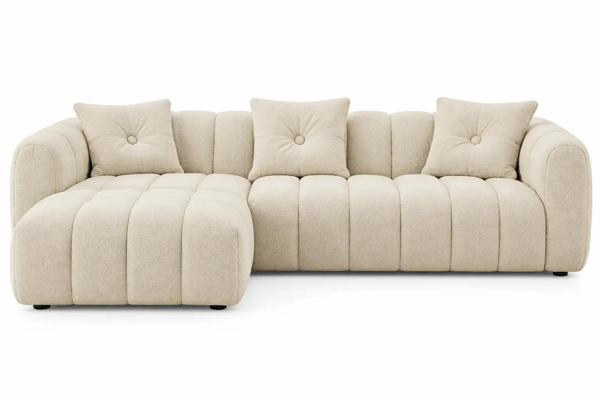 Sofá esquinero tapizado con acolchado acanalado, beige